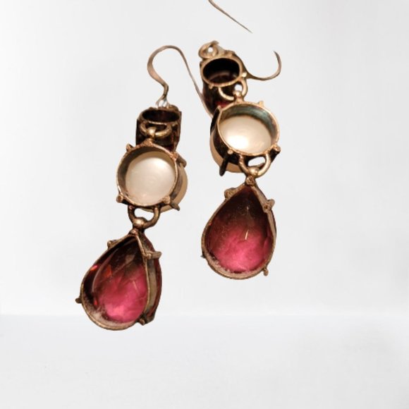 Faux PINK TOURMALINE & FRESHWATER PEARL HANDCRAFTED Sterling EARRINGS - Picture 6 of 10